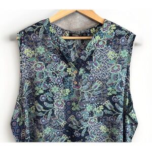 Cure Tank Top 3xl Floral Paisley Sleeveless Blouse Teal Navy Blue Purple Silky